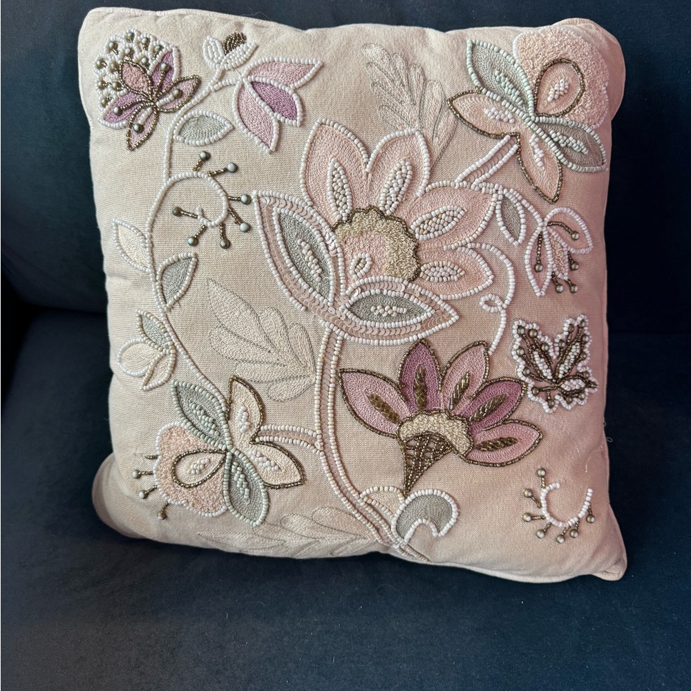 Pier 1 Embroidered Pillow 16.5”
